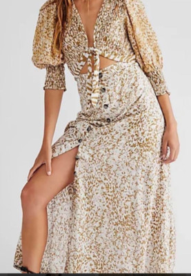 Free People String Of Hearts Maxi Dress Sz Medium Green Cut-Out Detail $188 NEW