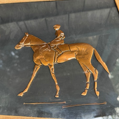 "Arte pictórico vintage de cobre 3D caballos de jinete ecuestre MCM enmarcado grande 37x13""" - Imagen 4 de 20