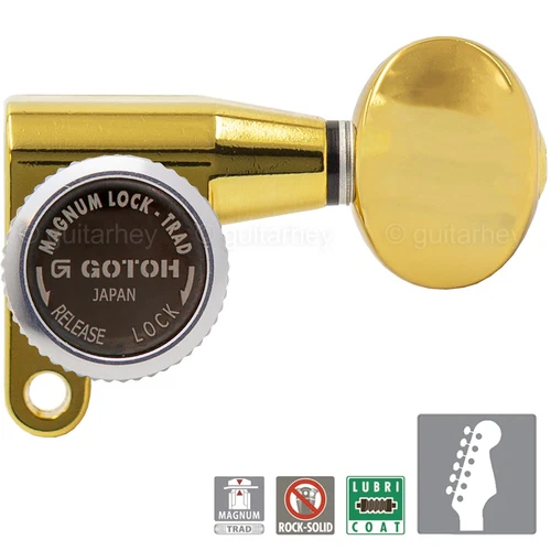 NEW Gotoh SG360-05 MGT 6-in-line LOCKING Tuners Schaller Mini M6 Style - GOLD