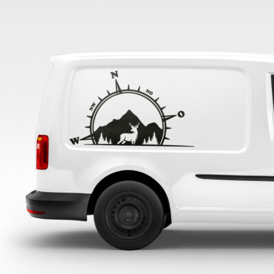 Auto Aufkleber Kompass Hirsch Design - 100x42cm Vinyl Folie Für SUV & Geländewagen