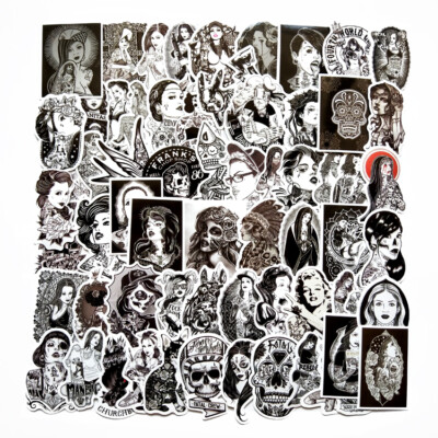  68 Black and White / schwarz weiß / Tattoo Girls  Style Stickerbomb - Aufkleber