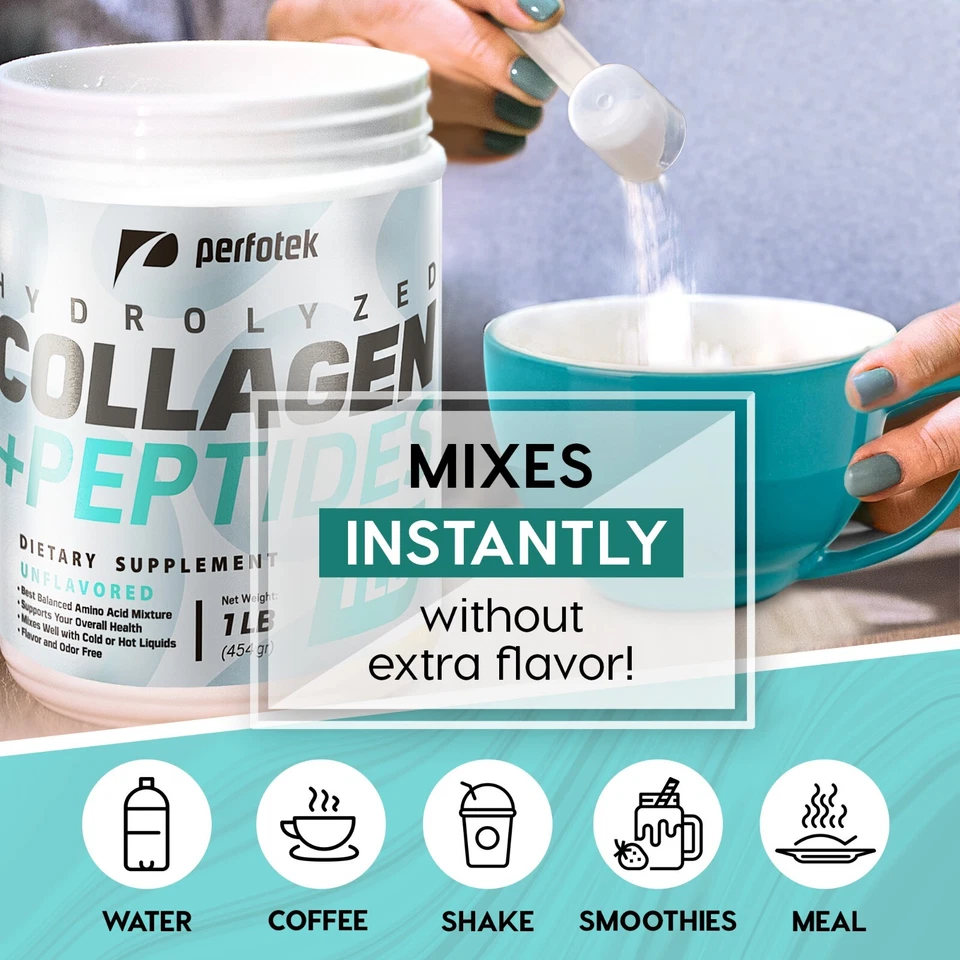 PACK de 2 péptidos de colágeno en polvo tipos I y III sin OGM fáciles de mezclar kosher 1 lb Foto 3 de 4