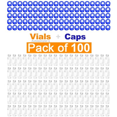 2ml Sample Vials+Caps Screw Top Pack of 100 Clear Lab Vial Small Glass Bottles
