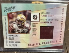 2018 PANINI PRESTIGE FOOTBALL AUDEN TATE NFL PASSPORT ROOKIE JERSEY RELIC