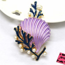 Purple Enamel Cute Shell Coral Pearl Fashion Women Charm Brooch Pin Gifts