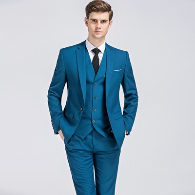 Business Men Suits Set 3PCS Slim Fit Single Breasted Peak Lapel Flap Pocket Prom
