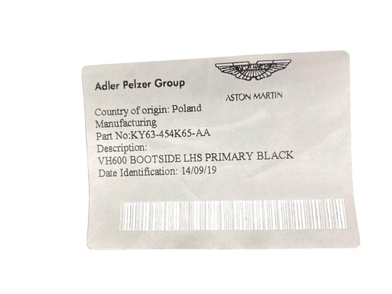 2019-2023 ASTON MARTIN VANTAGE LEFT TRUNK TRIM COVER BLACK CARPET KY63-454K65-AA