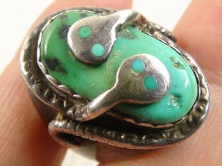 Zuni Effie C Heavy 23g 1 3/32" Ring Sterling Silver Turquoise Snake 11 Native