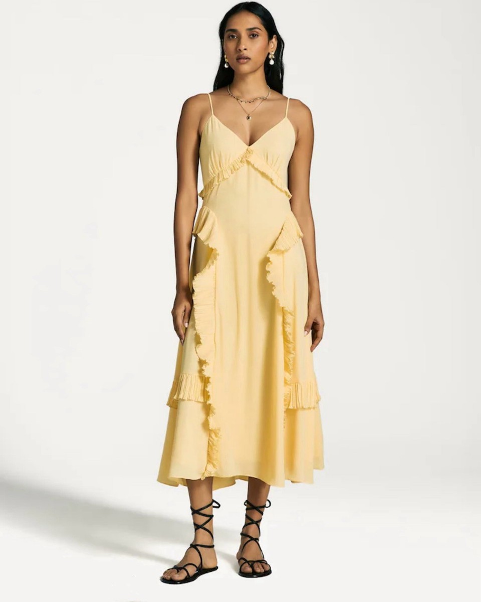 ☆ Sea NEW YORK ☆ Delilahドレス New RRP£435 Sea New York Yellow Delilah Pleated Cupro