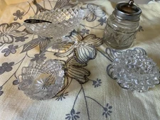 Antique Glass Salt Dish with lid and companion piece