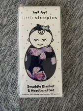 Little Sleepies Swaddle Blanket  Bow Headband Set Royal Butterflies NIB