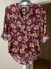 Daniel Rainn Top Burgundy Floral Autumn Bohemian Gypsy Festival Women's Medium