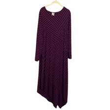 Chicos Womens Asymmetric Maxi Dress XL Multicolor Striped Rayon Stretch