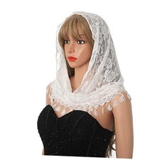Lace Church Veils Wedding Floral Scarf Tassel Shawl Mantilla Veils Soft White