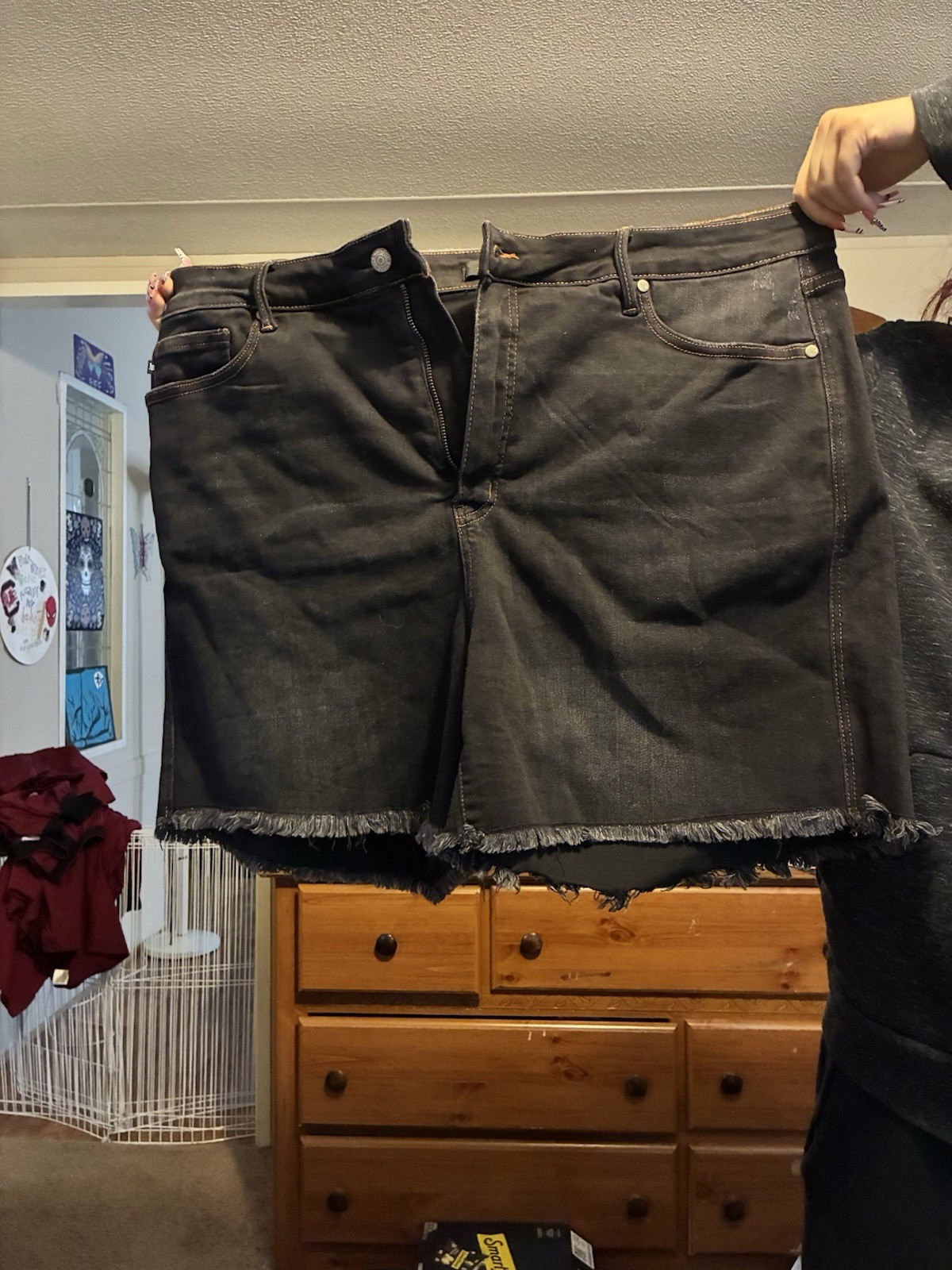 Judy Blue Black Denim Cut Off Shorts Fringe Hem Plus Size 3XL 5-Pocket