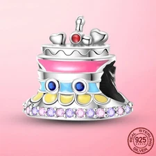 LAZA European Enamel Pink Cake Bead DIY Charm fit Bracelet 925 Sterling Silver