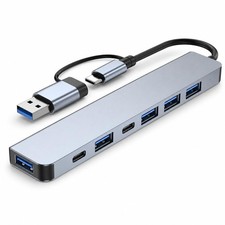 7-Port USB Hub, USB-C USB-A Multiport Adapter with 3.0, 2.0, Silver
