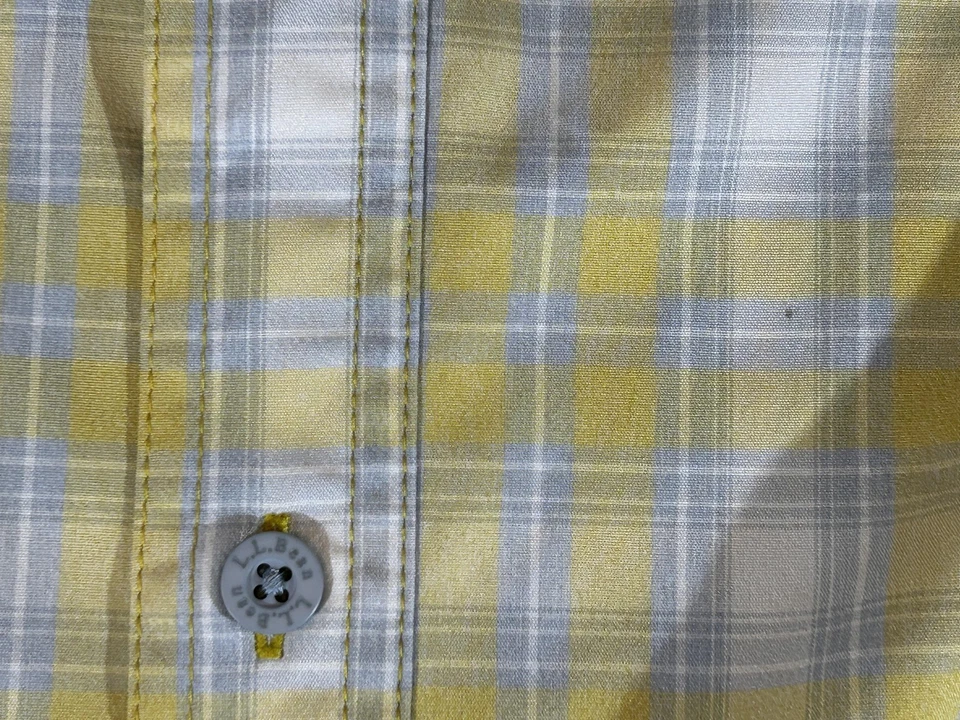 LL Bean Shirt Mens 2XL Tall Yellow Gray Plaid Button Long Sleeve Stretch Outdoor - Image 3 of 4