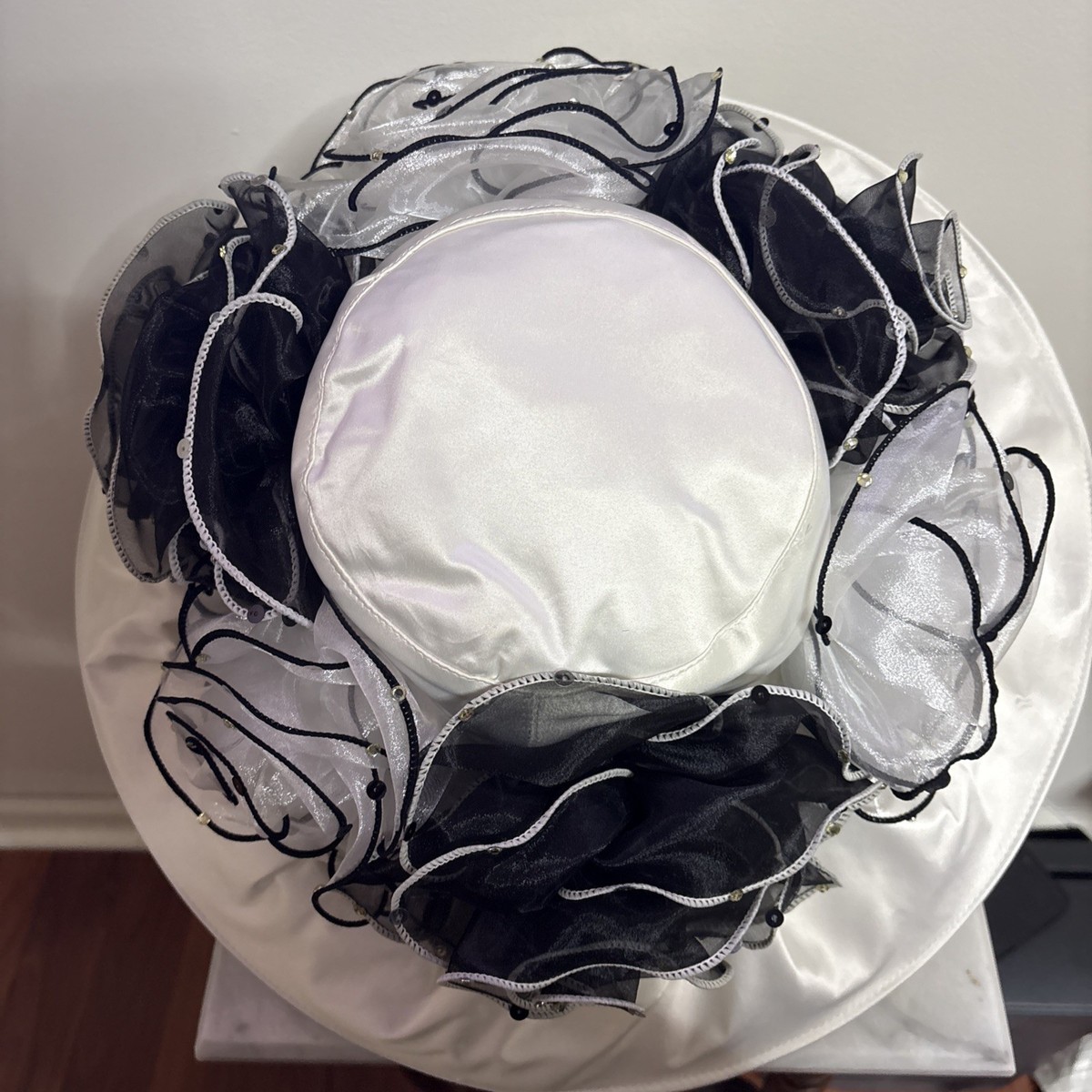 Whitall Shon White Fabric Kentucky Derby Church Hat Organza 