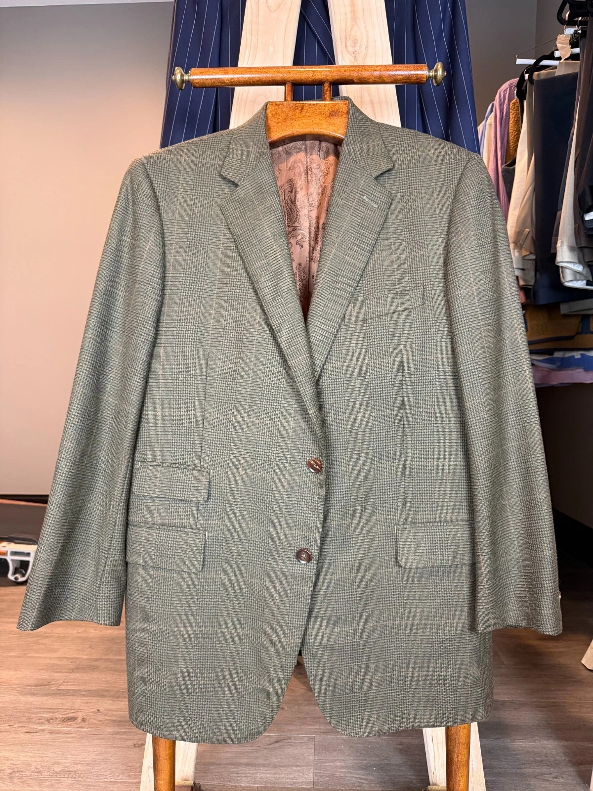 Custom Made Privato Bespoke Wool Silk Greenish Brown Sport Coat Sz XL