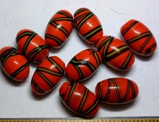 Lampwork Glass Beads - Red And Black - 15mm X 10mm - 1mm Opening - 10 Beads
