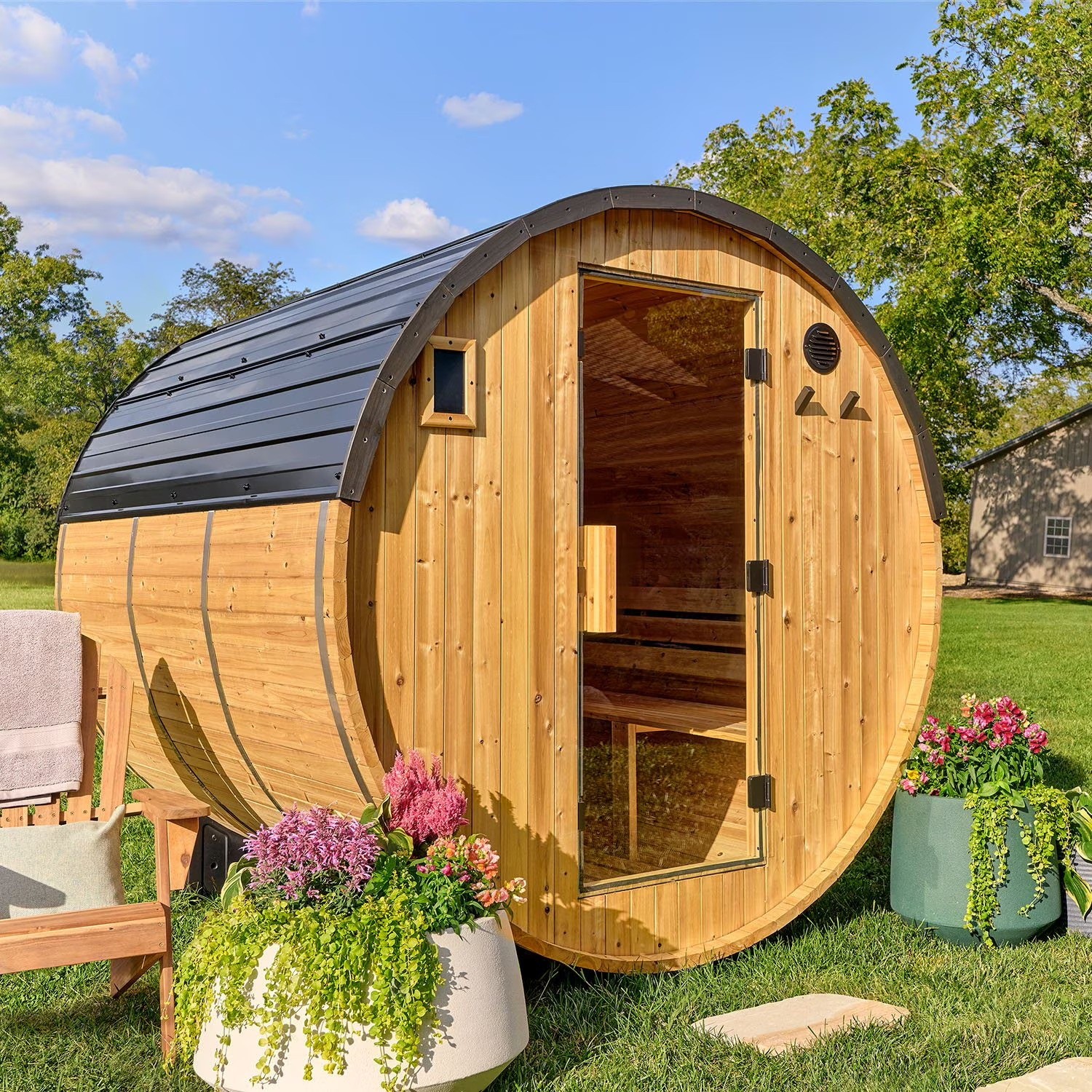 Backyard Discovery 4-6 Person Cedar Outdoor Barrel Sauna w/ Electric Heat