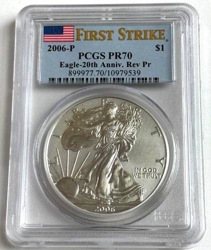 2006-P American SILVER Eagle 20th Anniversary FS PCGS PR70 Reverse Proof $1 Coin