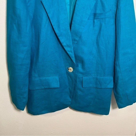 Blazer de un botón para mujer Vintage International Scene talla 6 Azul Verde Turquesa Lino Foto 3 de 4