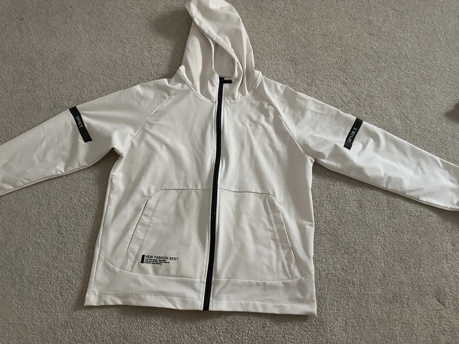 Jacket Adult Medium Windbreaker White Polyester Full Zip Size L