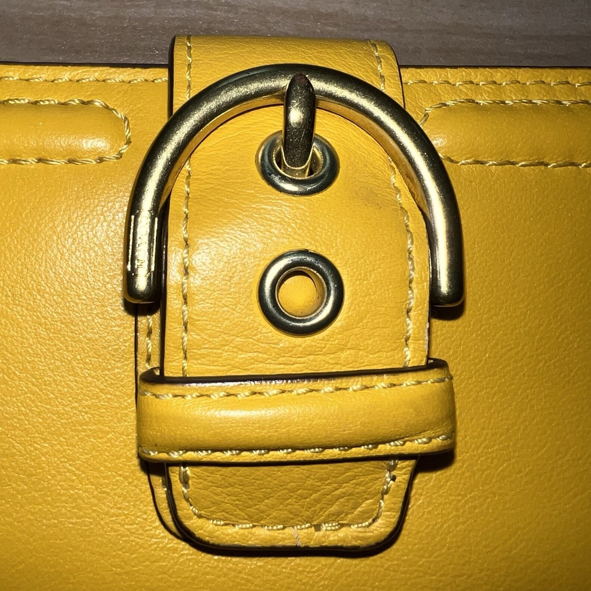 Coach Soho YELLOW Leather Wallet Y2K VTG Snap Buckle Card & Coin