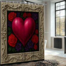Floral Heart Shower Curtain - Elegant Pink and Red Design