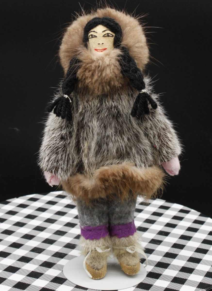 Vintage Folk Art Inuit Eskimo Alaska Doll Real Fur Leather Face