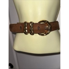 Vintage Express Brown Suede Belt with Hammered Gold Buckle