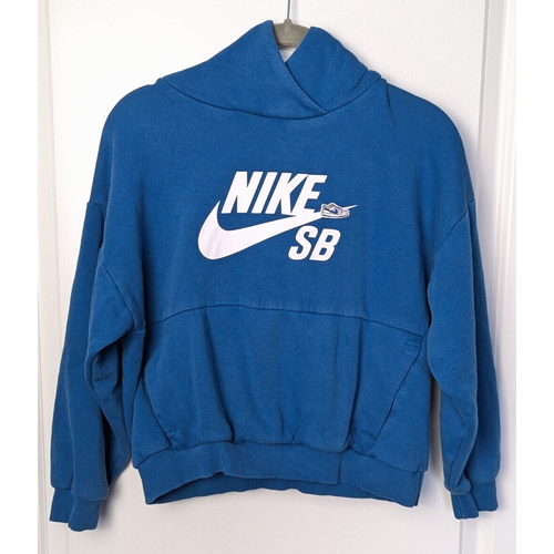 Nike SB Skateboarding Blue White Icon Hoodie Pullover Sweatshirt Kids Medium **
