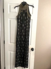 MARK & JOHN BY GOPAL 100% Silk Halter Beaded Sequined Evening Party Dress Size S