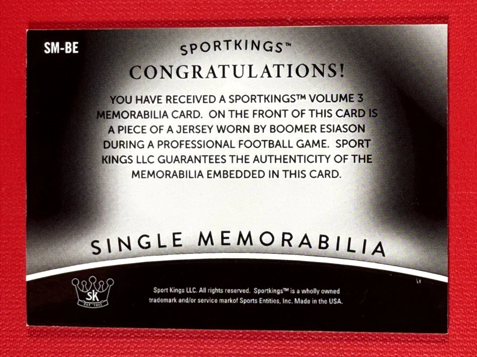 2021 Sportkings Volume 3 Boomer Esiason #SM-BE Memorabilia Game Worn Relic - Image 2 of 2