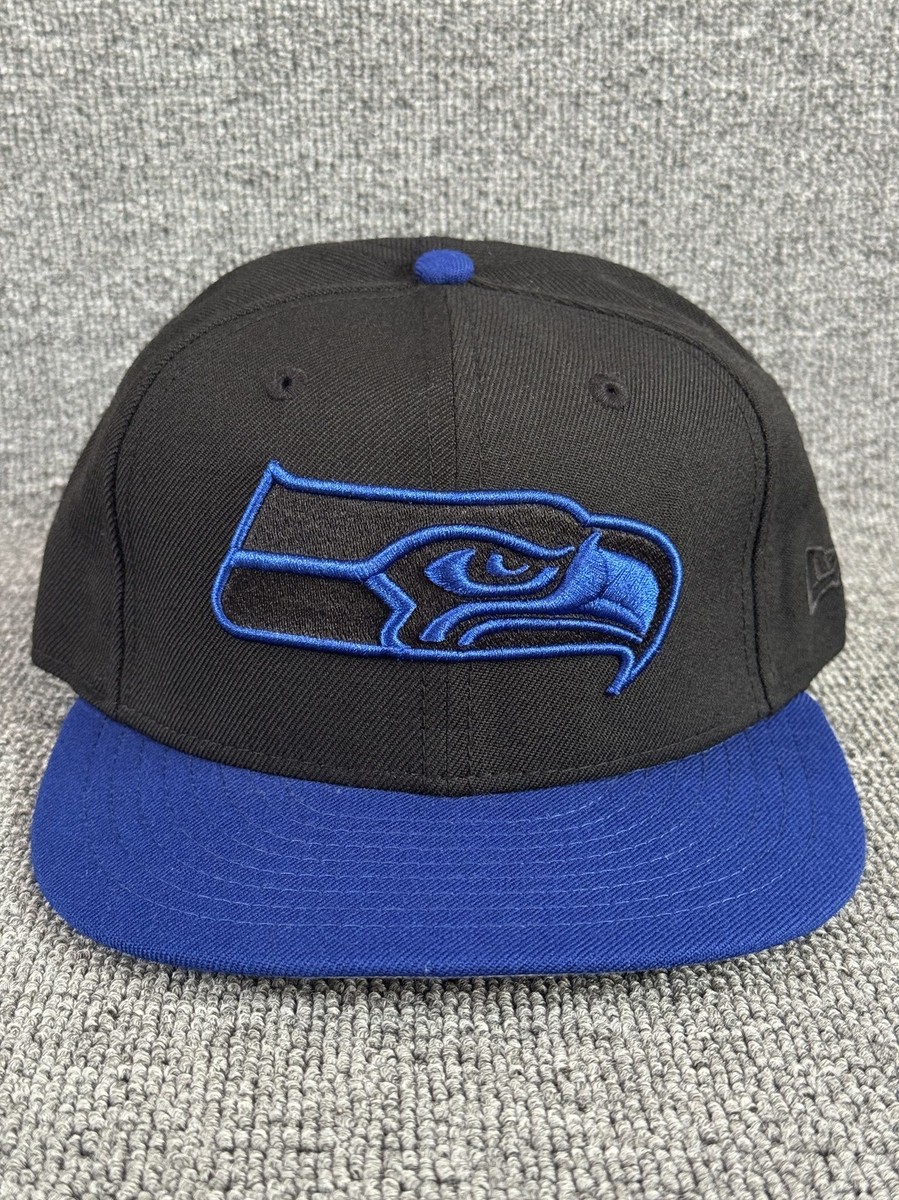 New Era Seattle Seahawks 59FIFTY Fitted Hat Black Royal Blue 7 1/4 New
