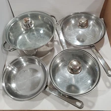 Living Quarters 7-pc Stainless Steel Kitchenware Skillet And Pots with Glass Lid