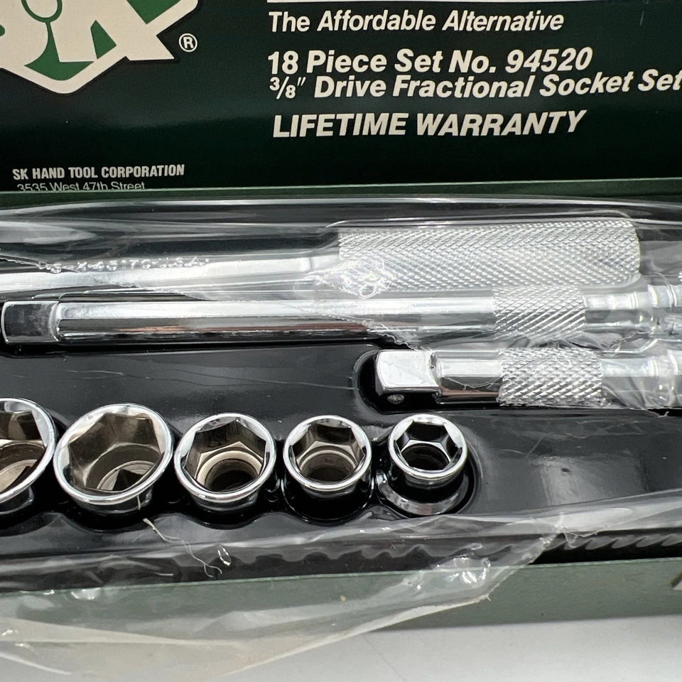 VINTAGE S-K TOOLS 18-pc. 3/8" DRIVE SAE SOCKET SET Long & Short 94520, USA - Image 3 of 4