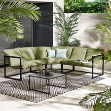**Second** Hydra Black Metal & Green 5 Seat Garden Corner Sofa Set