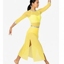 Double Platinum Yellow Lyrical Jazz Contemporary Dance Costume Leo with Skirt CL