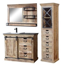 Waschtisch rustikal Landhaus VODICE Massivholz Unterschrank Schiebetüre Vintage