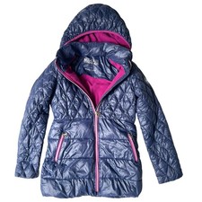 Michael Kors Girls 16 Hooded Puffer Jacket Blue Pink Lined Quilted Coat
