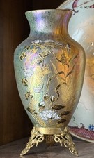 Loetz 9  Art Nouveau Candia Papillon Glass Vase w/ Ormolu  Enamel c.1900