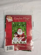 Christmas Garden Flag 12x18in with Santa Claus Snowman