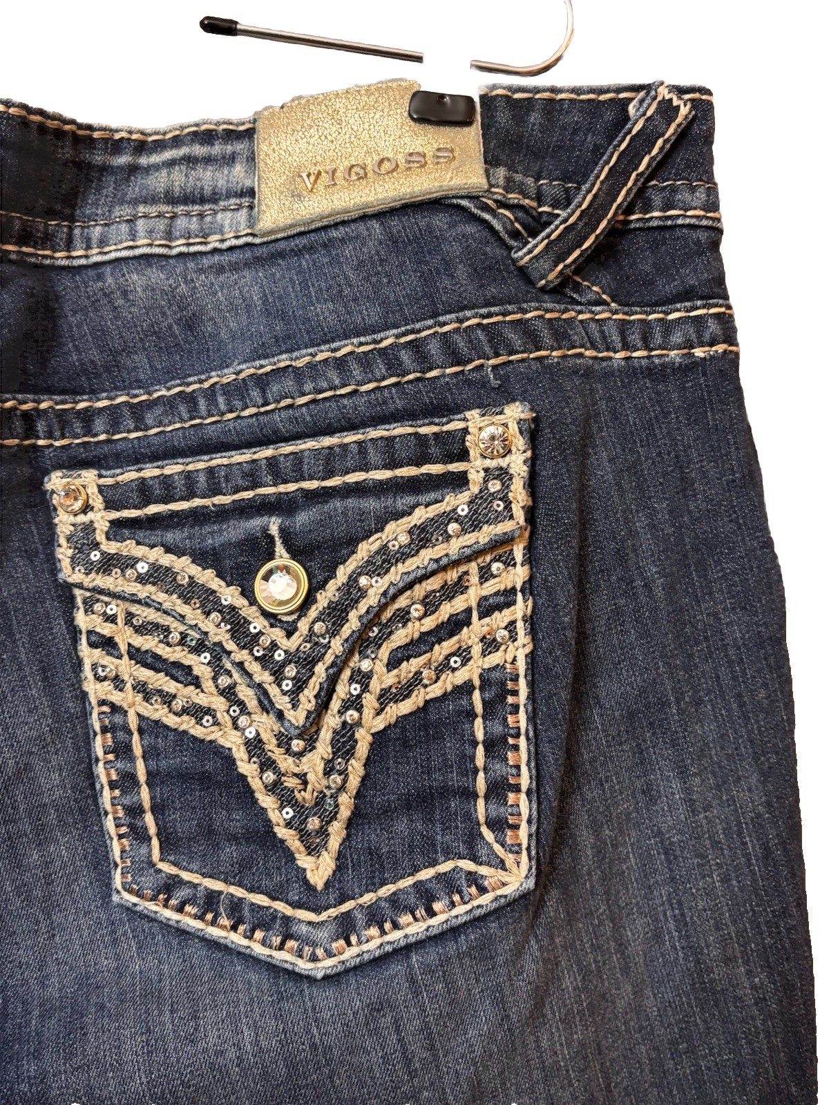 Vigoss The New York Capri Jeans Plus SZ 22 Inseam 21 Mid Rise Flap Pockets Bling