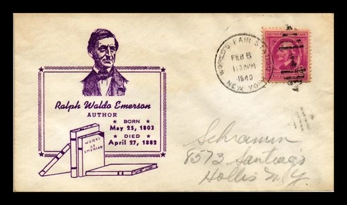 US COVER EMERSON FAMOUS AMERICANS FDC SCOTT 861 NEW YORK WORLDS FAIR CANCEL