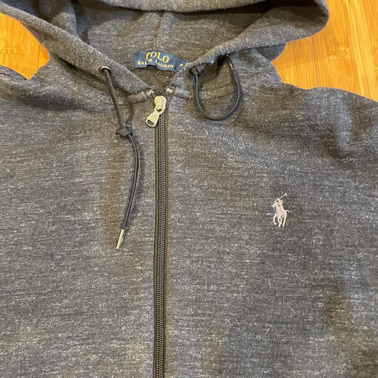 PONY Polo Ralph Lauren doppia maglia uomo full zip felpa con cappuccio grigio taglia M