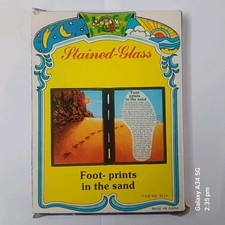 Vintage Footprints in the Sand Stained Glass plaque standing , 27 X 18 cm, Boxed