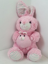 Goffa Pink Plush Bunny Holding Little Baby Pink Bunny 12   Stuffed Animal Toy